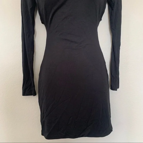 Princess Polly Black Long Sleeve Square Neck Tie Cut Out Back Mini Dress - Picture 6 of 11